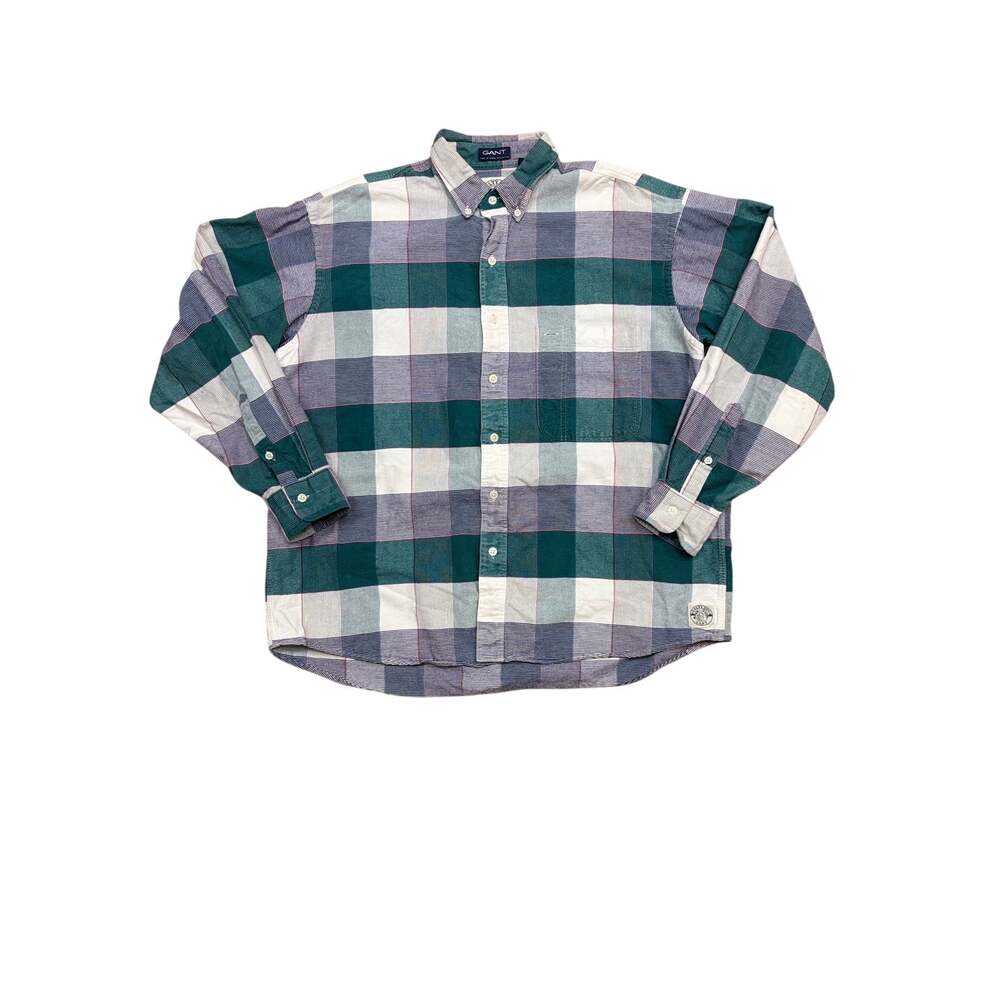 GANT Salty Dog Mens Plaid Flannel Shirt L Green Navy White Cotton GUC